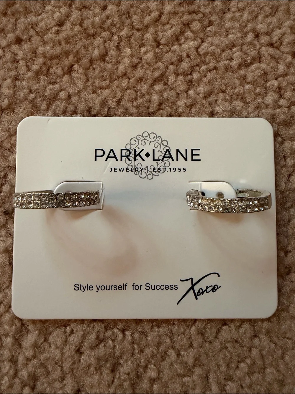 Park Lane Silver Tone Rhinestone Half Hoop Earrings Clear Crystal Signed